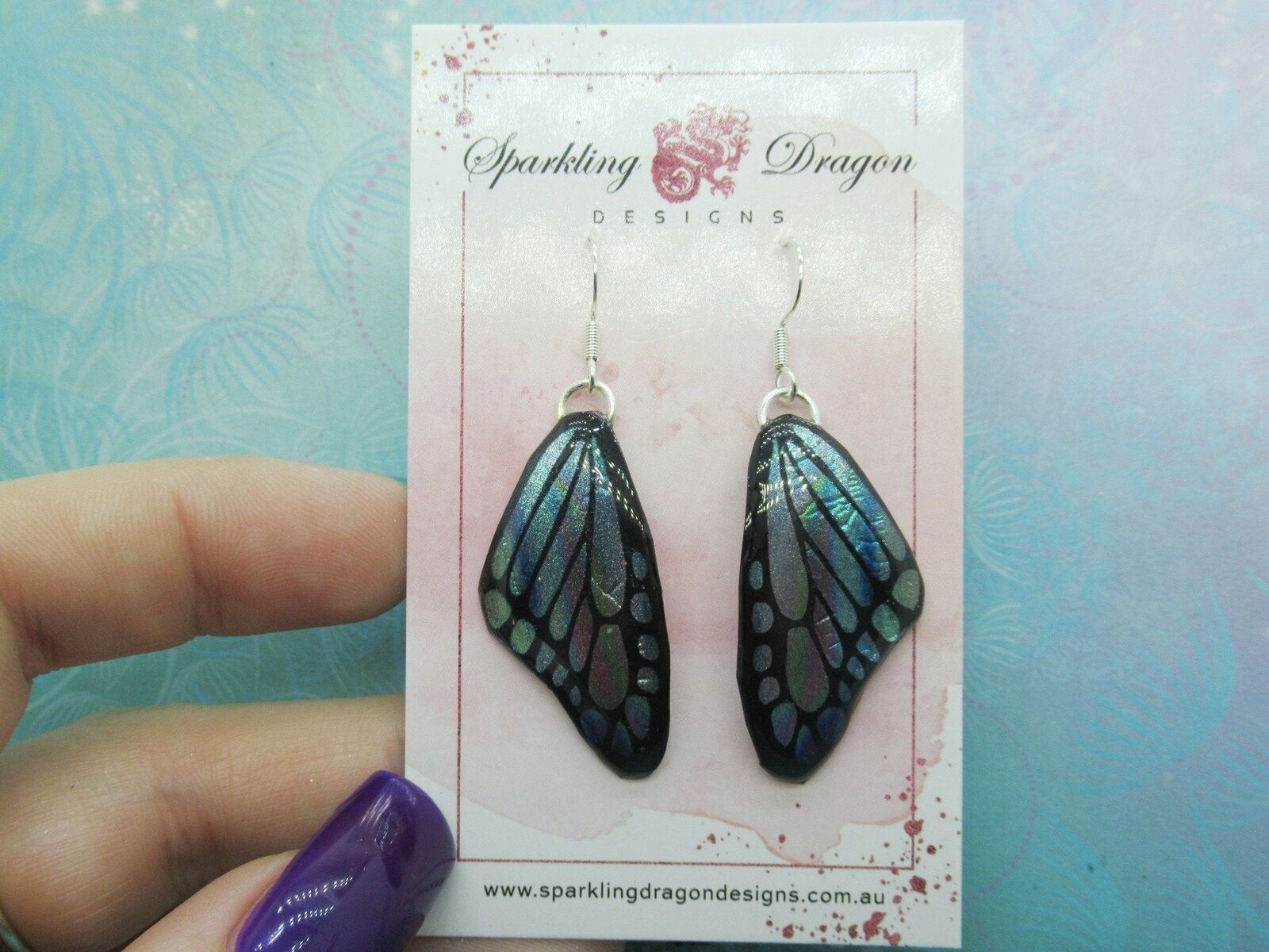 Pale Blue & Rainbow Streaks Butterfly Earrings: Perfect for Fairy Jewellery - Image 2