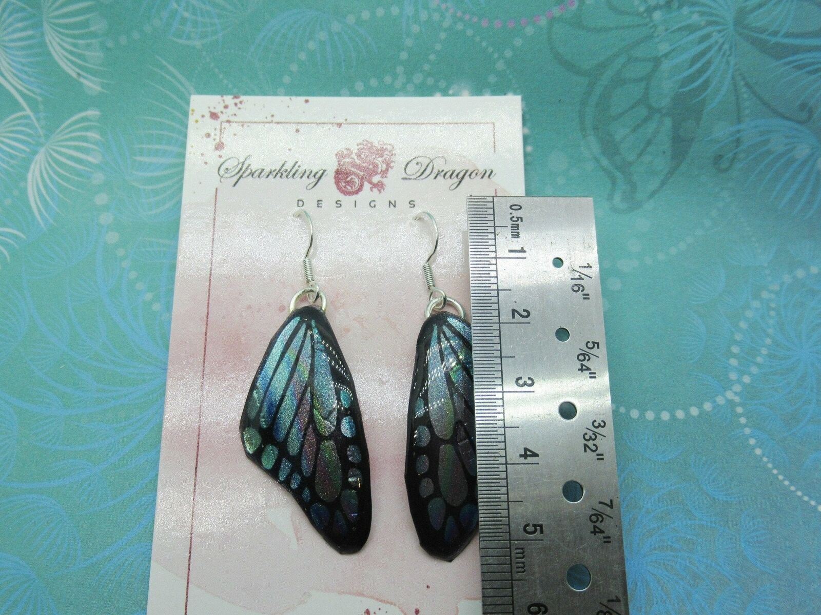 Pale Blue & Rainbow Streaks Butterfly Earrings: Perfect for Fairy Jewellery - Image 3
