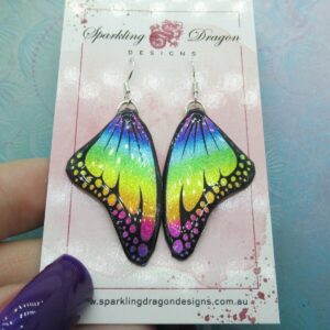 Butterfly Earrings Rainbow Colours with Spots - Fantasy Magic Fairy Jewellery