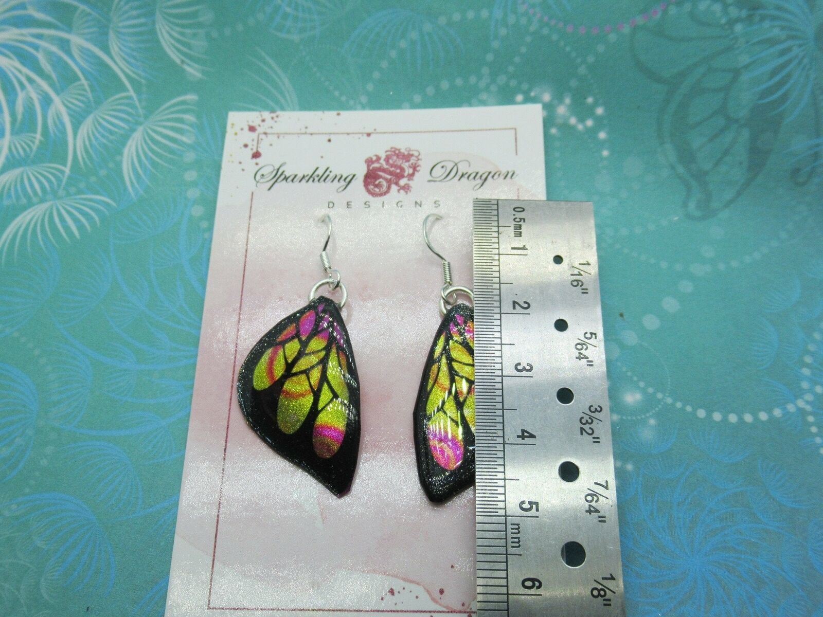 Butterfly Wing Earrings Swirling Yellow & Pink - Fairy Jewellery, Fun Gift - Image 3
