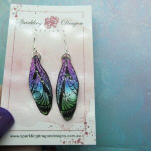 Butterfly Earrings Patterned, Pink to Green Enchanting Fairy Jewellery