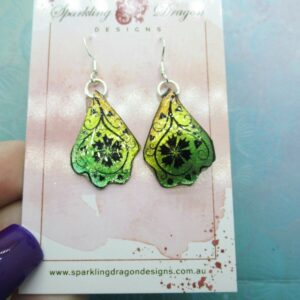 Butterfly Earrings Green & Yellow, a Flower - Fairy Jewellery, Fun Gift for her