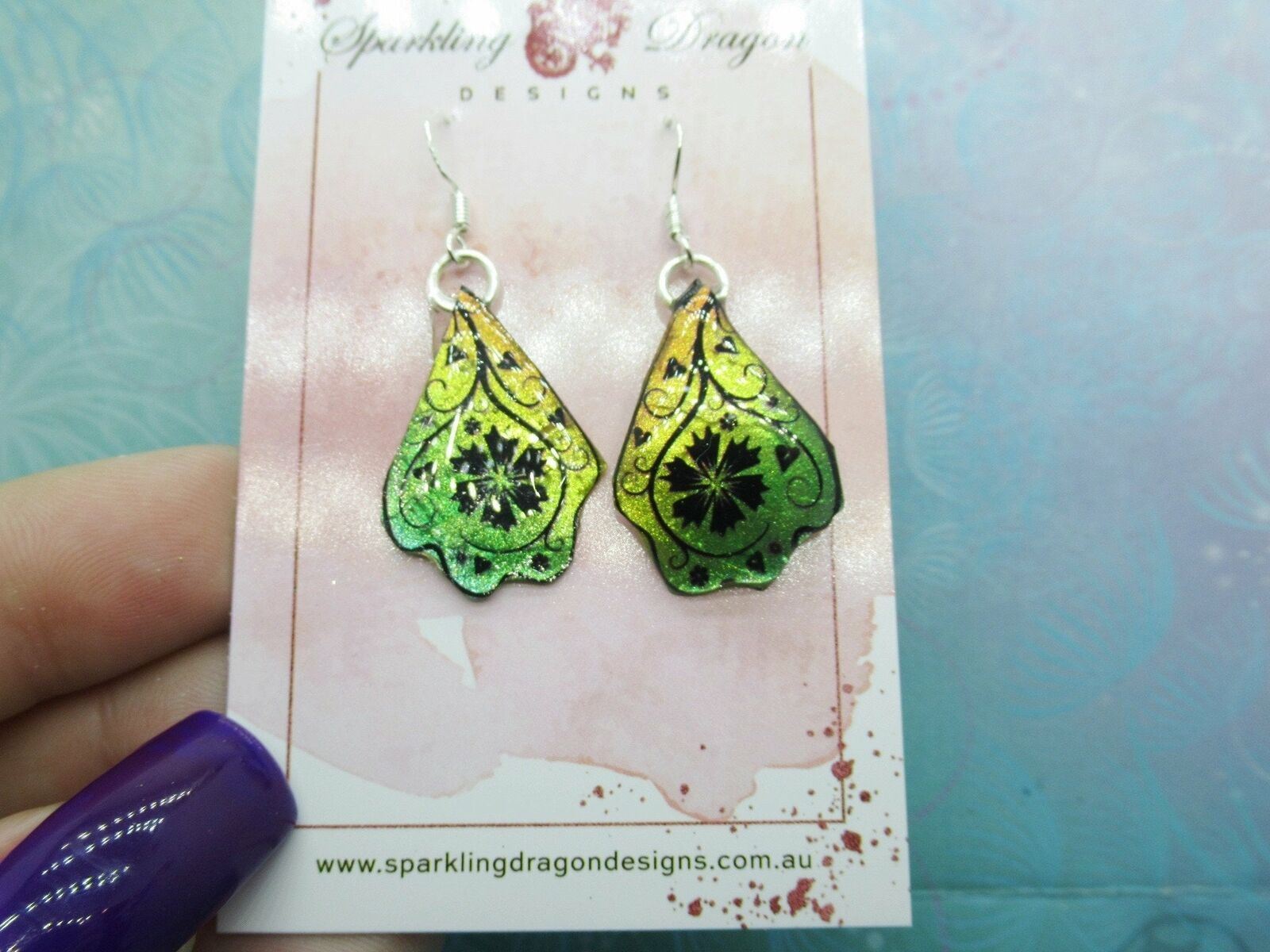 Butterfly Earrings Green & Yellow, a Flower - Fairy Jewellery, Fun Gift for her