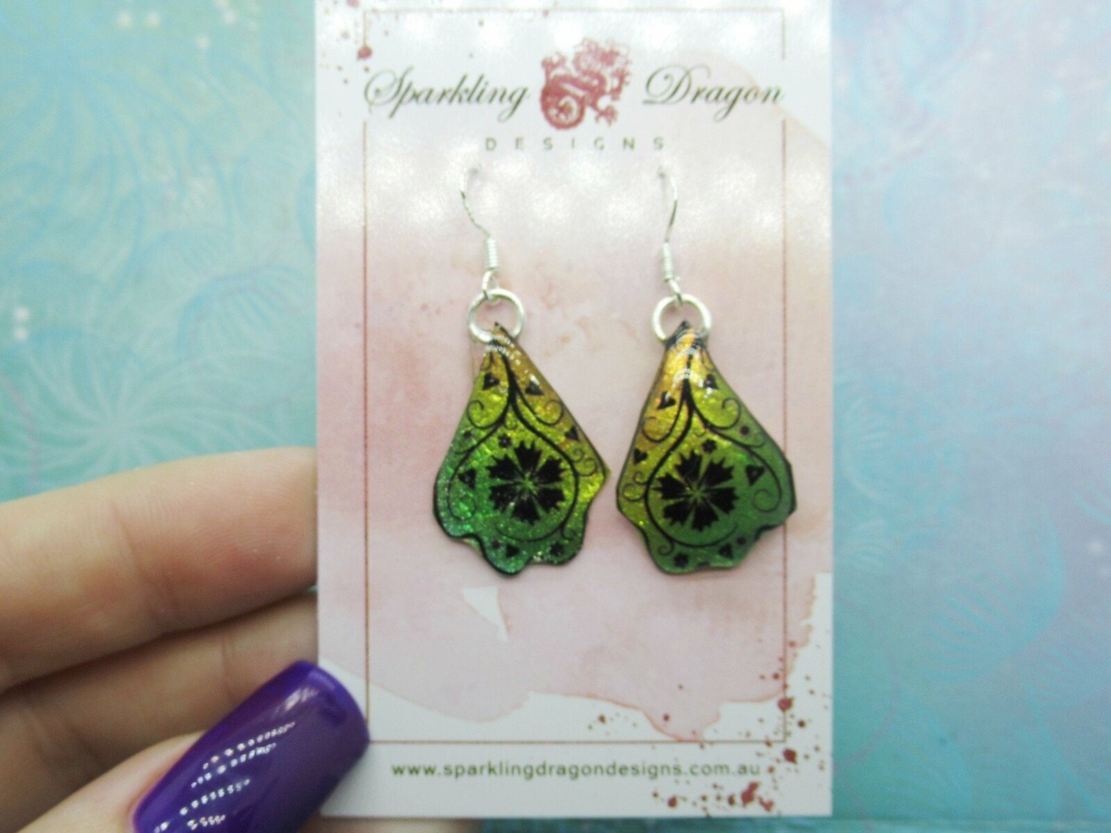 Butterfly Earrings Green & Yellow, a Flower - Fairy Jewellery, Fun Gift for her - Image 2