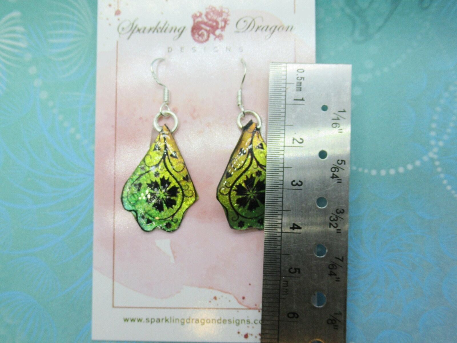 Butterfly Earrings Green & Yellow, a Flower - Fairy Jewellery, Fun Gift for her - Image 3