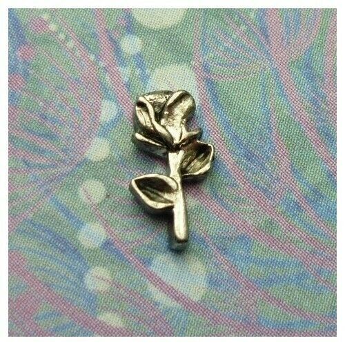 Silver Long Stem Rose Charm For Memory Story Locket