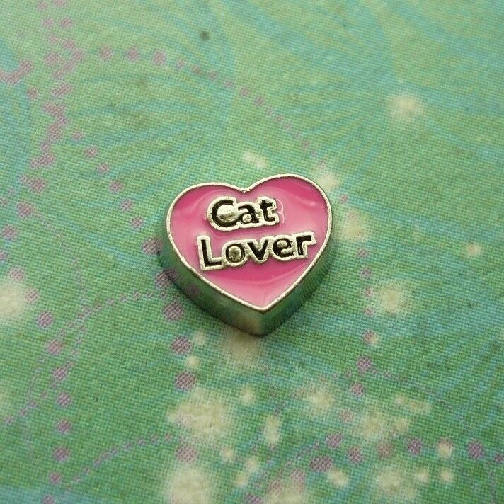 Cat Lover Pink Heart Charm for Personalised Keepsake Memory Locket Jewellery