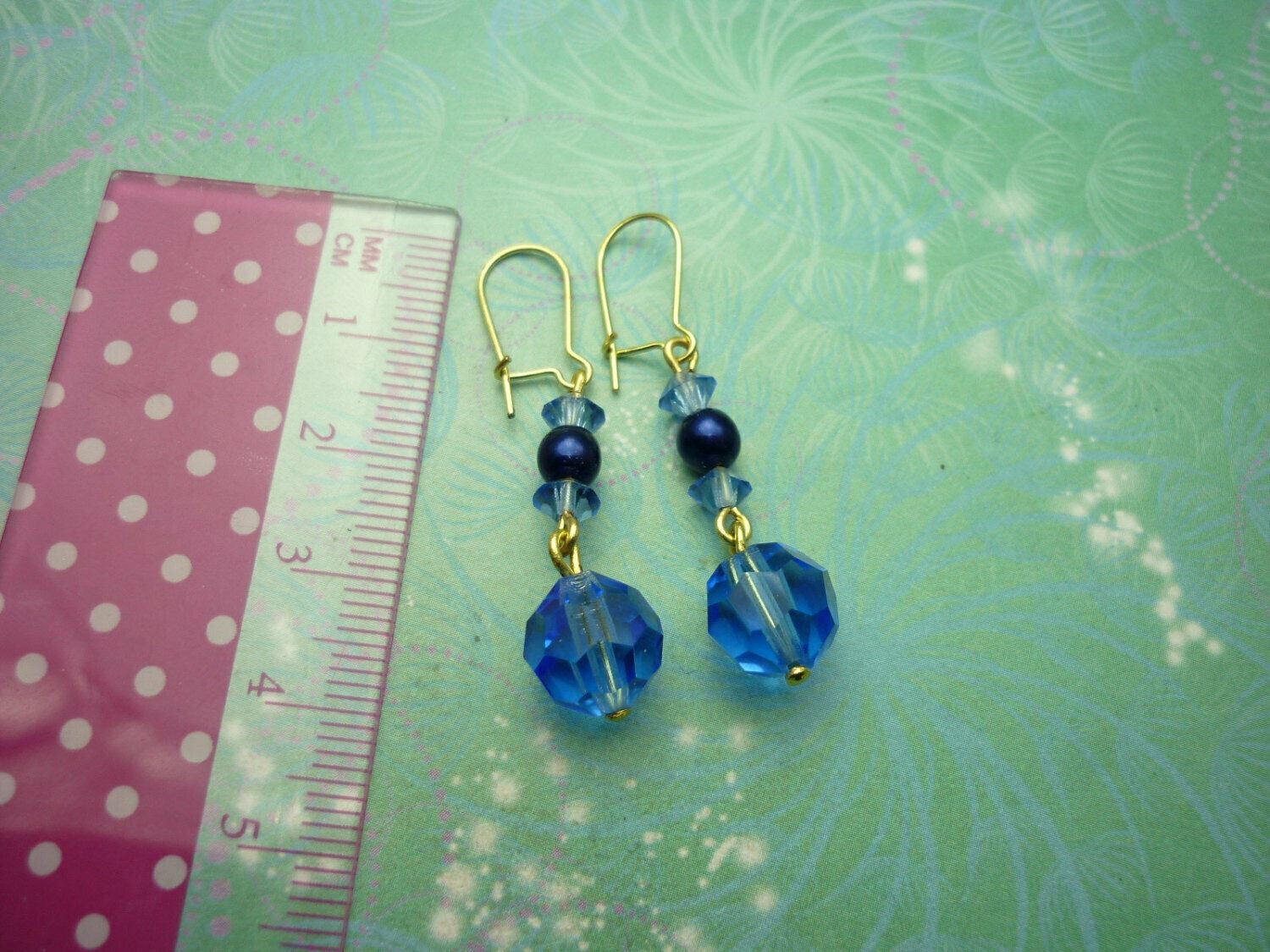 Fashionable Vintage Earrings - Blue Glass Beads - Image 2