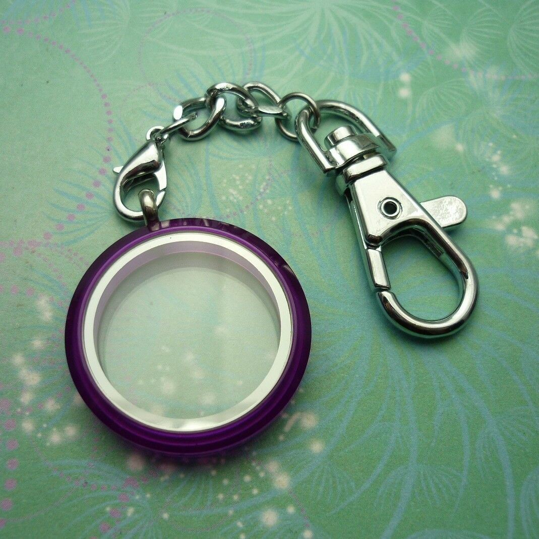 Keychain Keyring Locket - Purple UV Colour - Floating Charm Story Living Locket