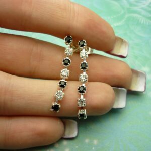 Elegant Vintage Sterling Silver Post Sparkling Earrings - Black and Clear