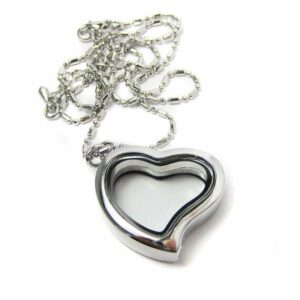 Silver Curved Heart Glass Locket With Chain