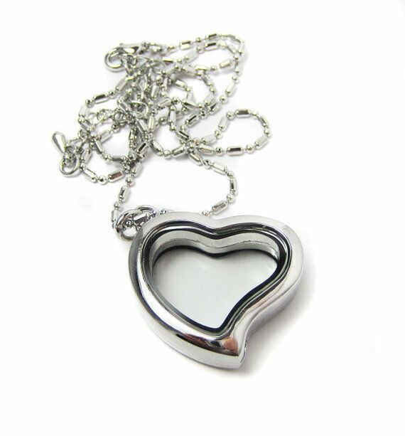Silver Curved Heart Glass Locket With Chain