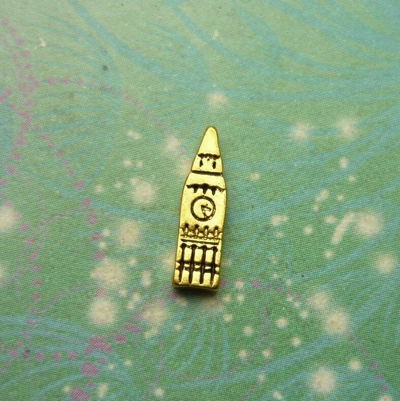 Golden Big Ben Clock Charm for memory glass locket necklaces - travel momento