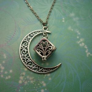 Crescent Moon Woman's Aromatherapy Necklace - Great Gift silver plated