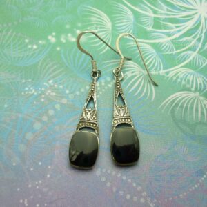 French Looking Vintage Sterling Silver Earrings - Black Onyx