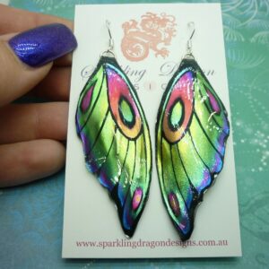 Butterfly Wing Earrings Rainbow - Sparkly Boho Fairy Jewellery unique gift Green