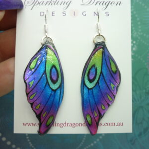 Butterfly Wing Earrings - Blue Purple Green Fun and Whimsical Fairy Jewellery