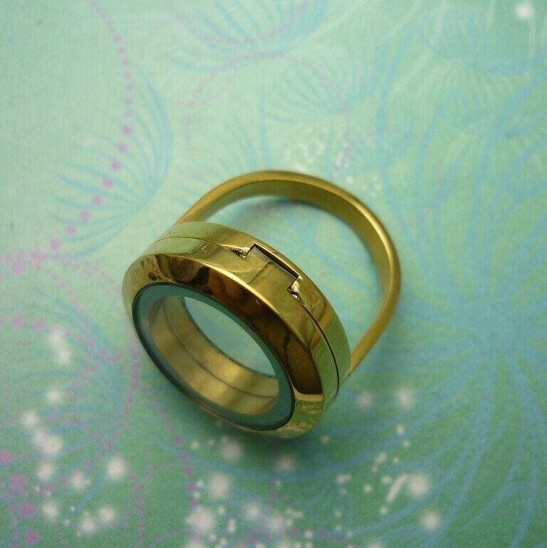 Elegant Stainless Steel Locket Ring - Various Sizes Available - Gold - Image 3