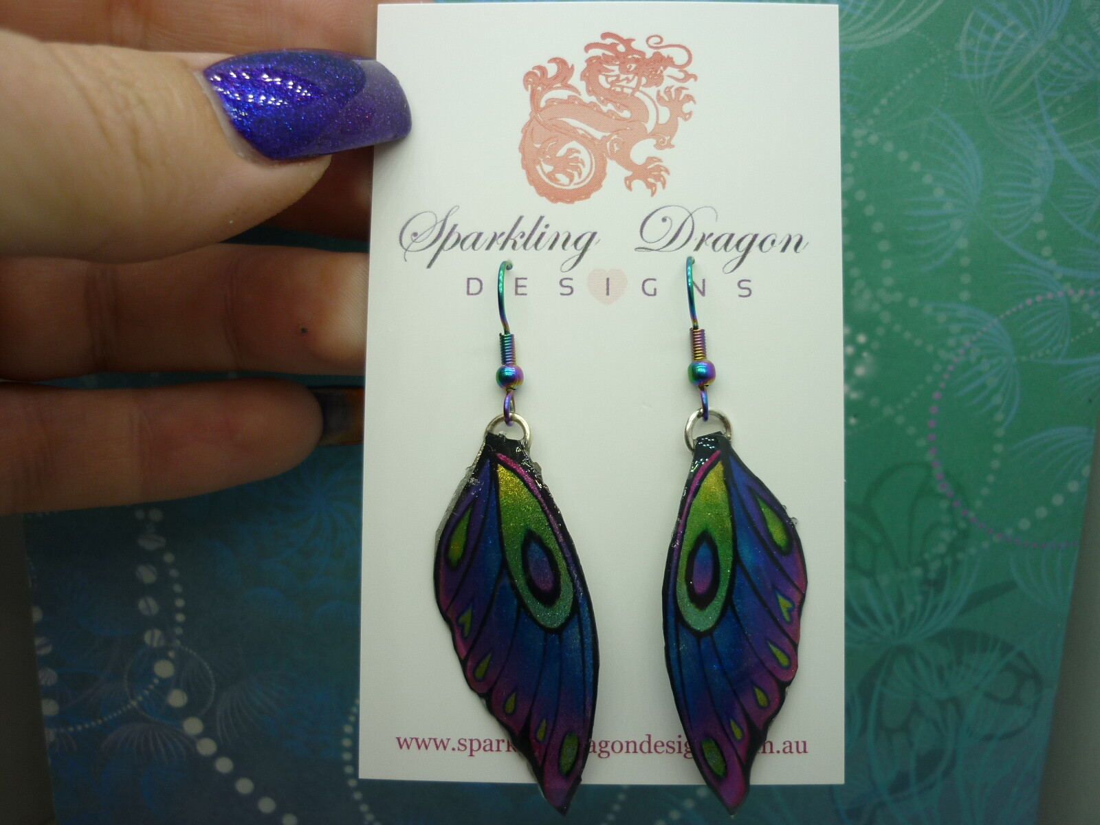 Butterfly Wing Earrings - Blue Purple Green Fun and Whimsical Fairy Jewellery - Image 6