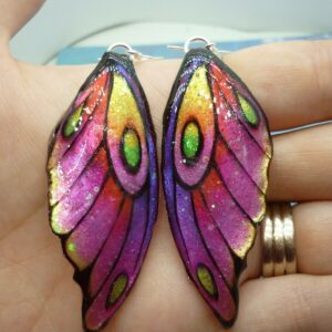 Butterfly Wing Earrings Rainbow - Sparkly Boho Fairy Jewellery unique gift Pink