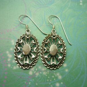 Vintage Sterling Silver Earrings - Pink Shell - Flower - 925