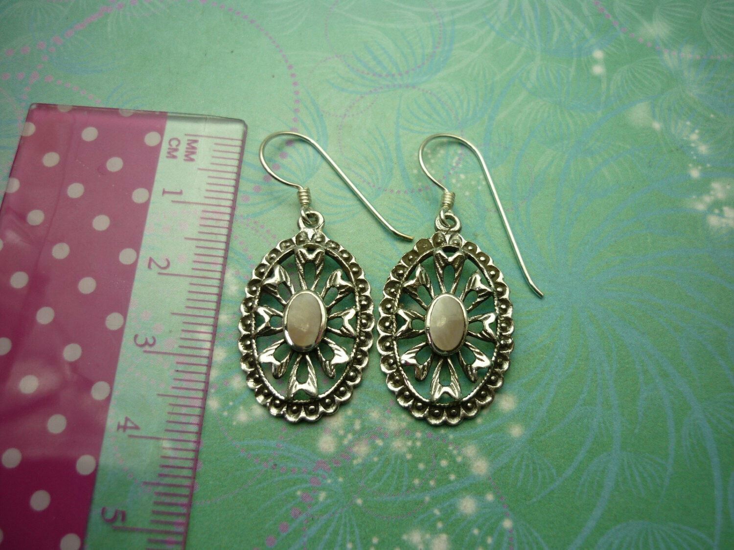 Vintage Sterling Silver Earrings - Pink Shell - Flower - 925 - Image 2