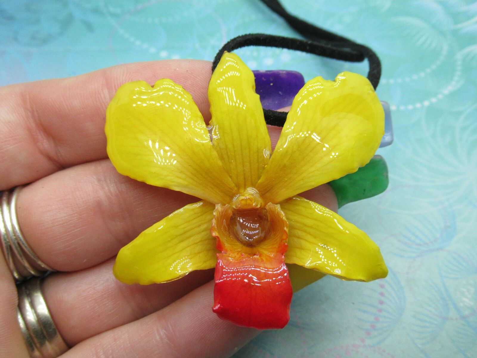 Real Orchid Flower Necklace - Bright Yellow - Handcrafted Gift for Her - Image 2