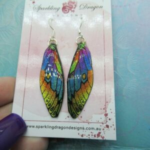 Yellow Blue Rainbow Dragonfly Wing Butterfly Earrings Whimsical Jewellery