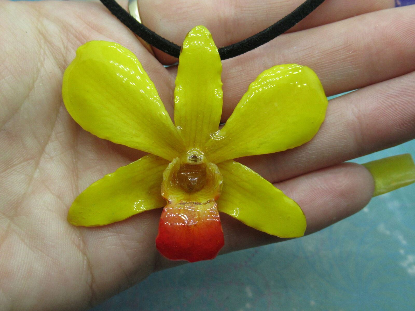 Real Orchid Flower Necklace - Bright Yellow - Handcrafted Gift for Her - Image 4