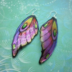 Large Butterfly Wing Earrings Pink and Yellow Shimmering Elegant Fairy Jewellery