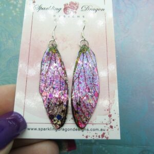 Sparkly Purple & Pink Butterfly Earrings Dragonfly Wing Jewellery Handcrafted