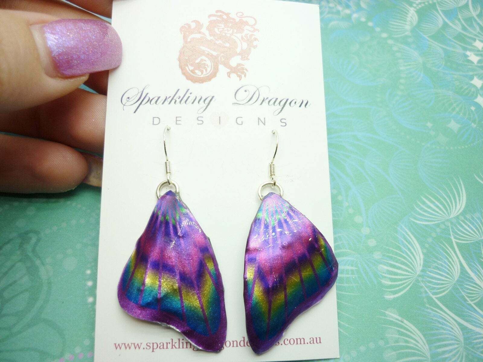 Butterfly Wing Earrings Pink & Rainbow- Fairy Jewellery, Fun Gift for Mum - Image 2