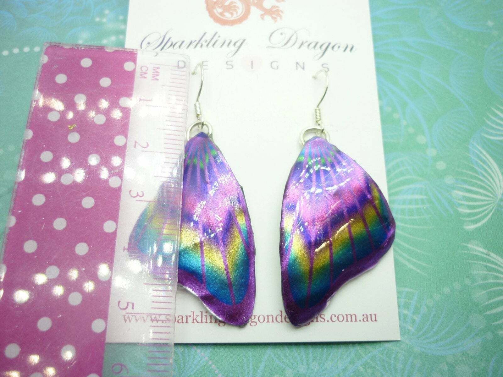 Butterfly Wing Earrings Pink & Rainbow- Fairy Jewellery, Fun Gift for Mum - Image 3