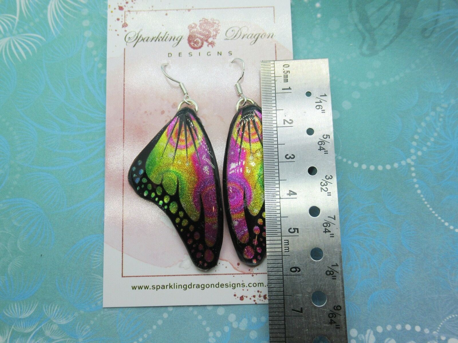 Fairy Wing Butterfly Earrings Swirling Pink, Yellow Green Jewellery Special Gift - Image 3