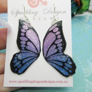 Butterfly Double Wing Earrings Purple & Blue - Fairy Jewellery, Fun Gift
