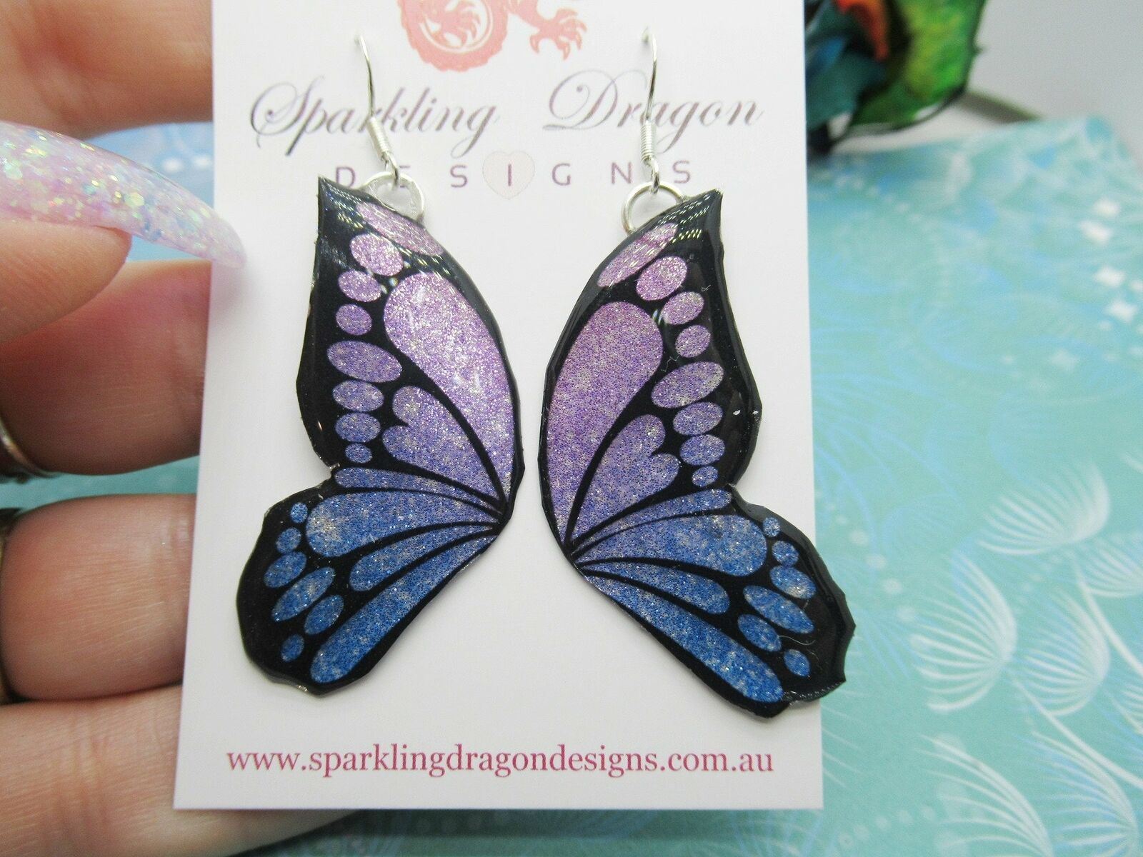 Butterfly Double Wing Earrings Purple & Blue - Fairy Jewellery, Fun Gift