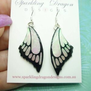 Colour Shift Pink & Green Fairy Butterfly Wings with Point Earrings Fantasy