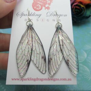 Shimmery Pink Green Butterfly Double Wing Earrings   - Fairy Jewellery, Fun Gift