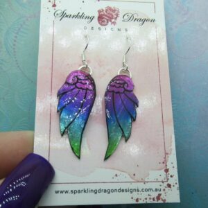 Pink Purple Blue Green Sparkling Angel Wing Earrings