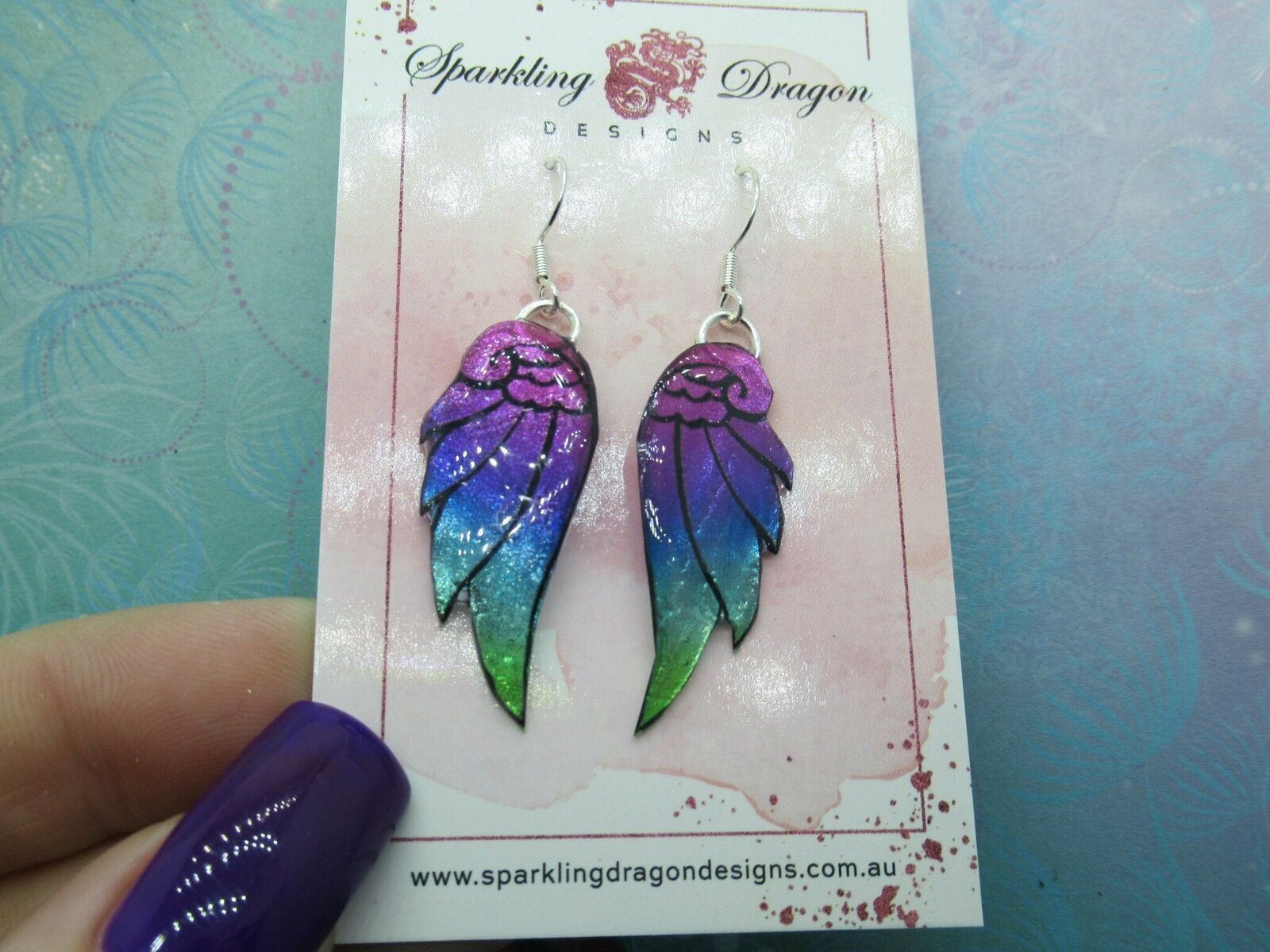 Pink Purple Blue Green Sparkling Angel Wing Earrings