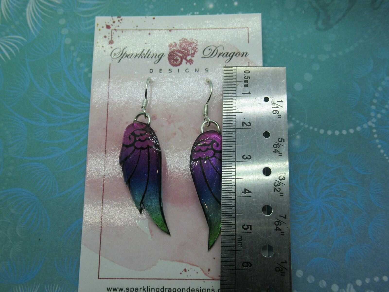 Pink Purple Blue Green Sparkling Angel Wing Earrings - Image 4