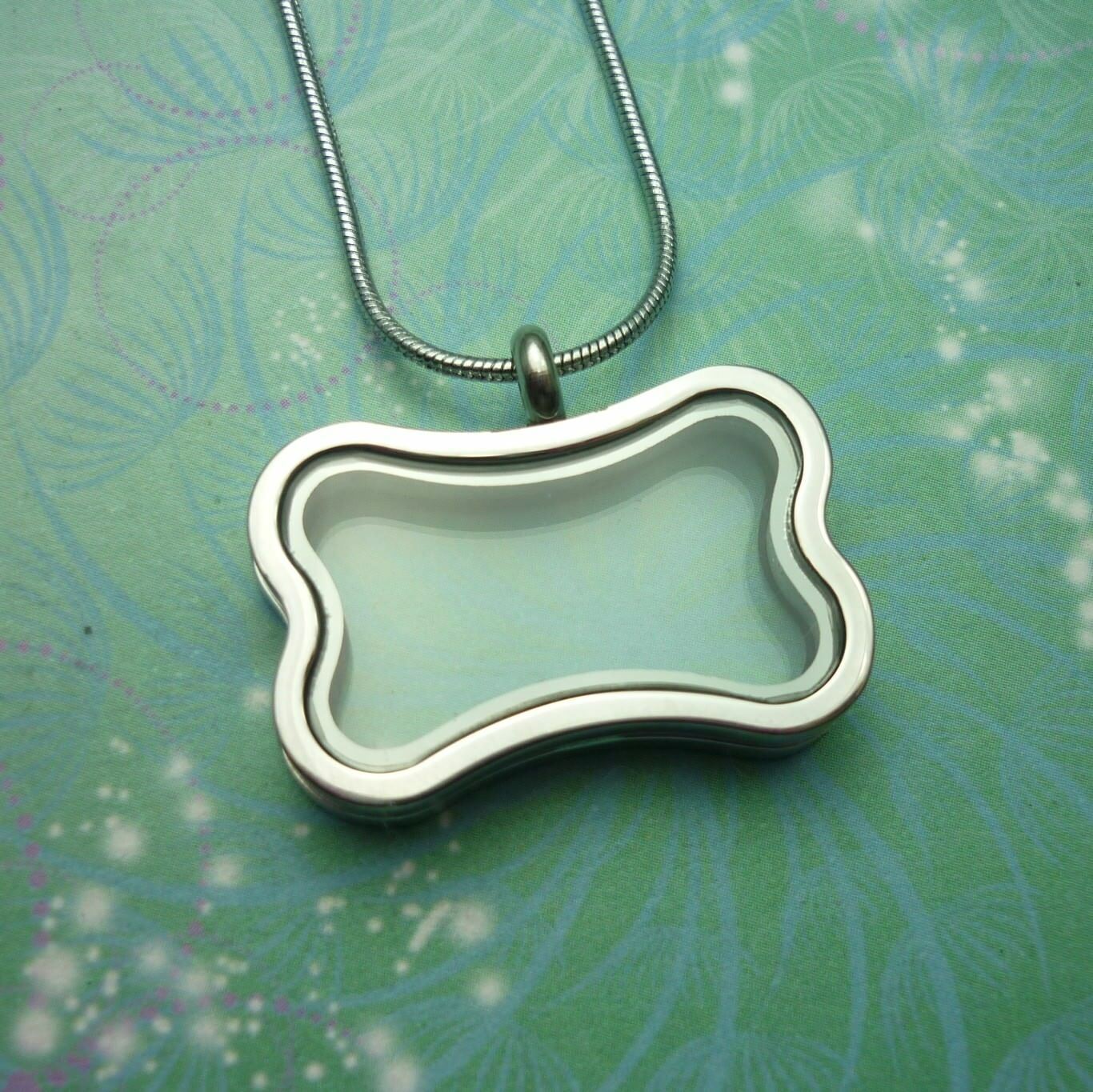 Dog Puppy Lover gift - Stainless Steel Dog Bone Floating Charm Glass Locket