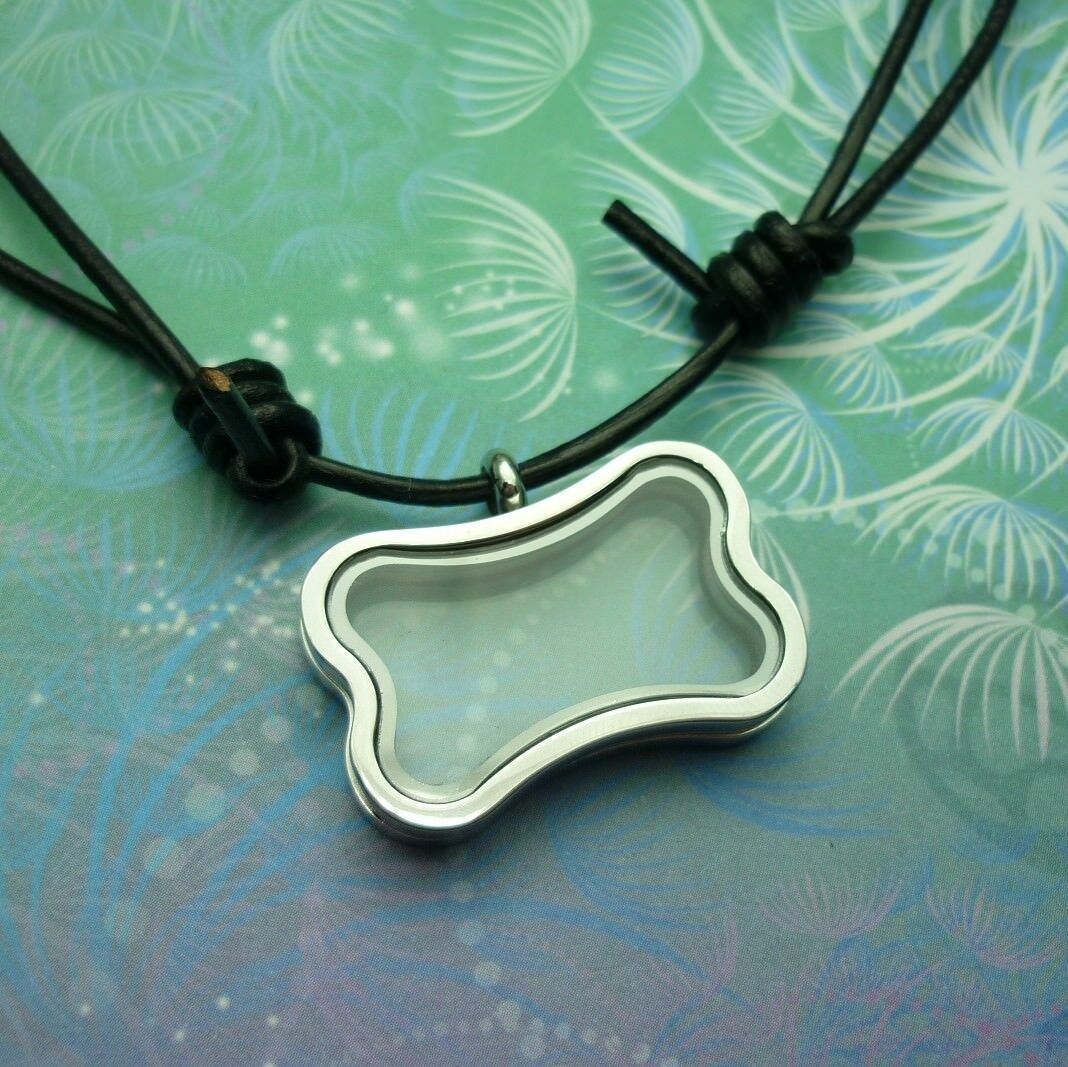 Dog Puppy Lover gift - Stainless Steel Dog Bone Floating Charm Glass Locket - Image 2