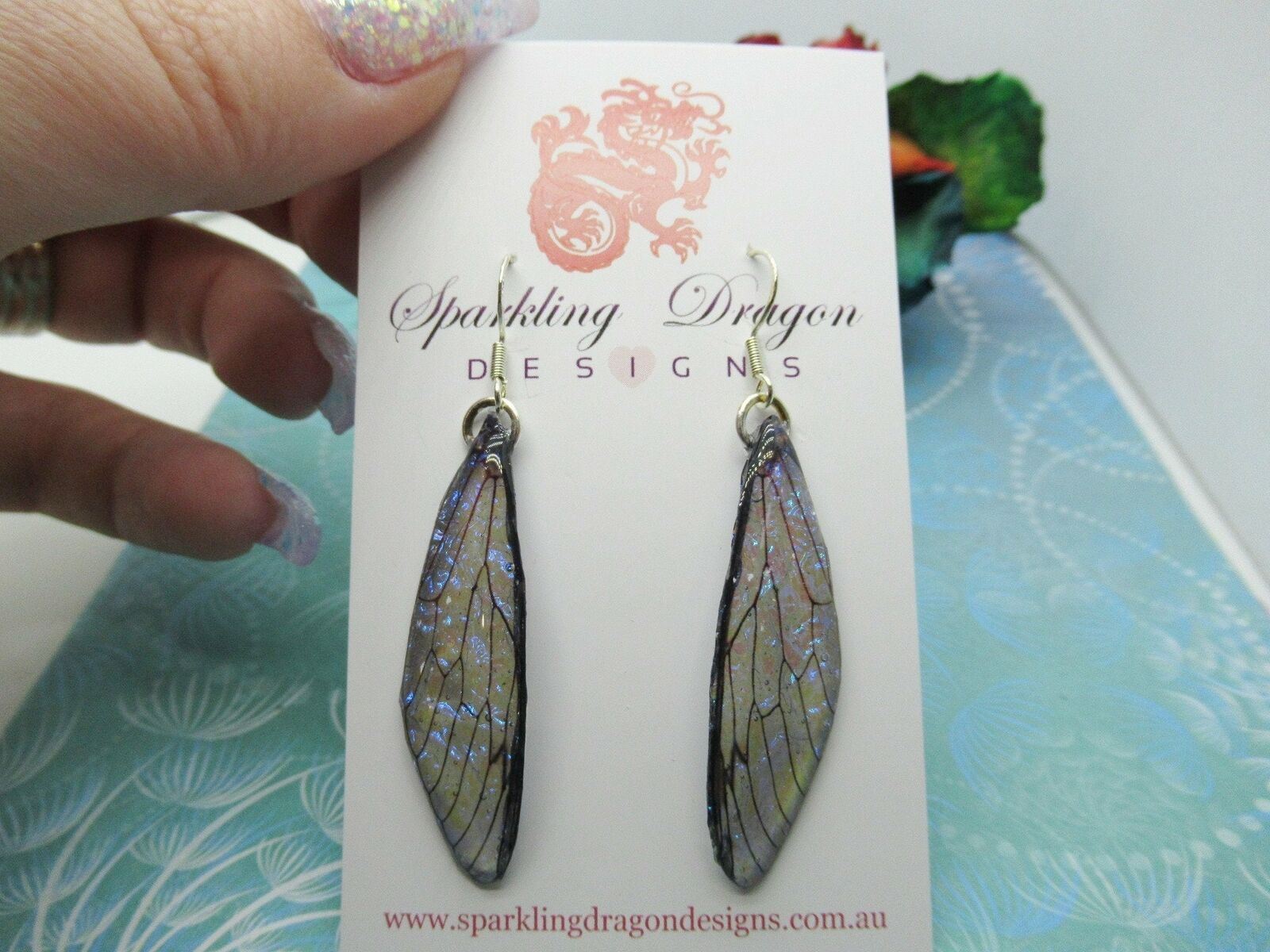 Dark Witch Dragonfly Wing Earrings Handcrafted - Butterfly Shimmer Wing Earrings - Image 2