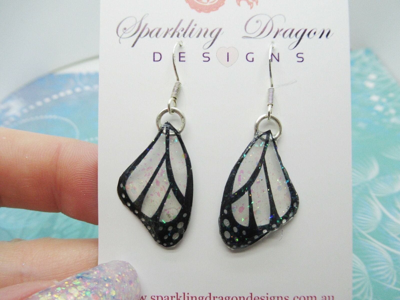 Unicorn Pink Flecks SpotsButterfly Wings Earrings Fantasy Fairy Jewellery