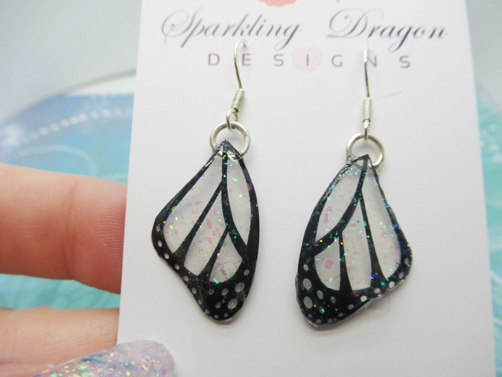 Unicorn Pink Flecks SpotsButterfly Wings Earrings Fantasy Fairy Jewellery - Image 2