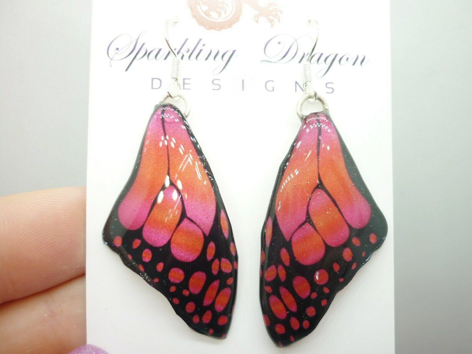 Red Shimmery Butterfly Wing Large Size Earrings - Stained Glass- Fairy Jewellery - Image 4
