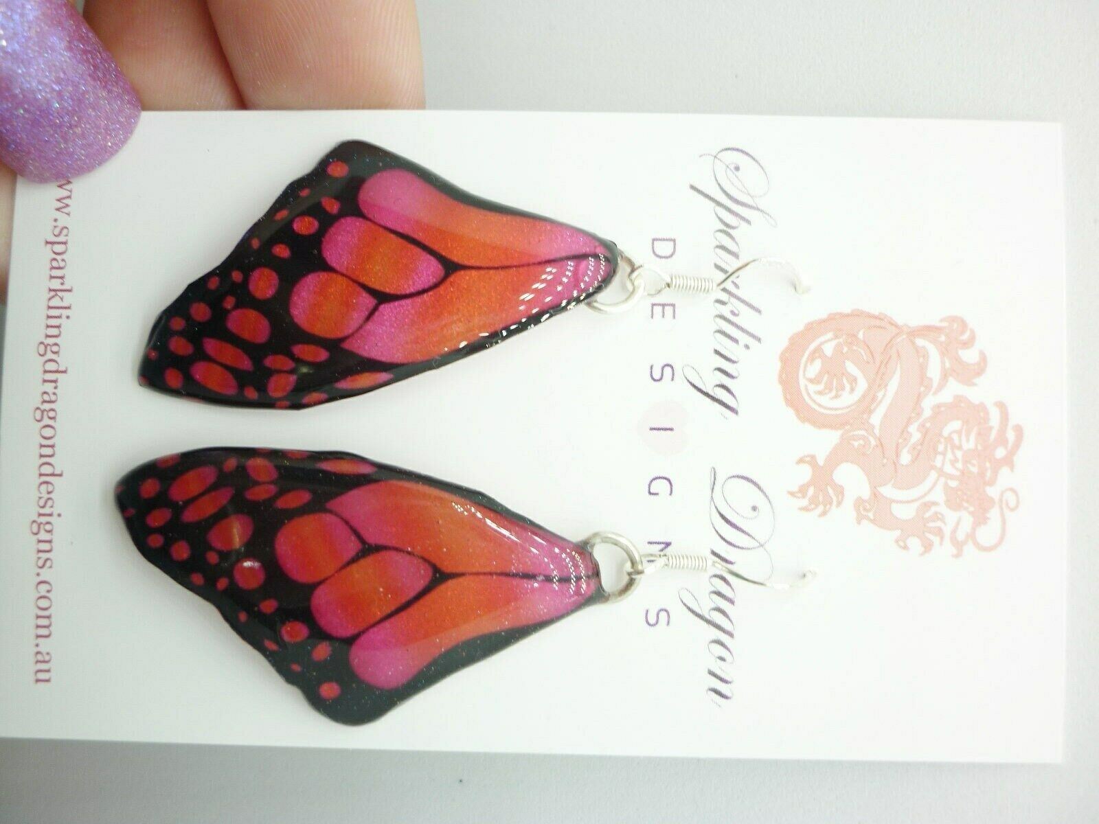 Red Shimmery Butterfly Wing Large Size Earrings - Stained Glass- Fairy Jewellery - Image 6