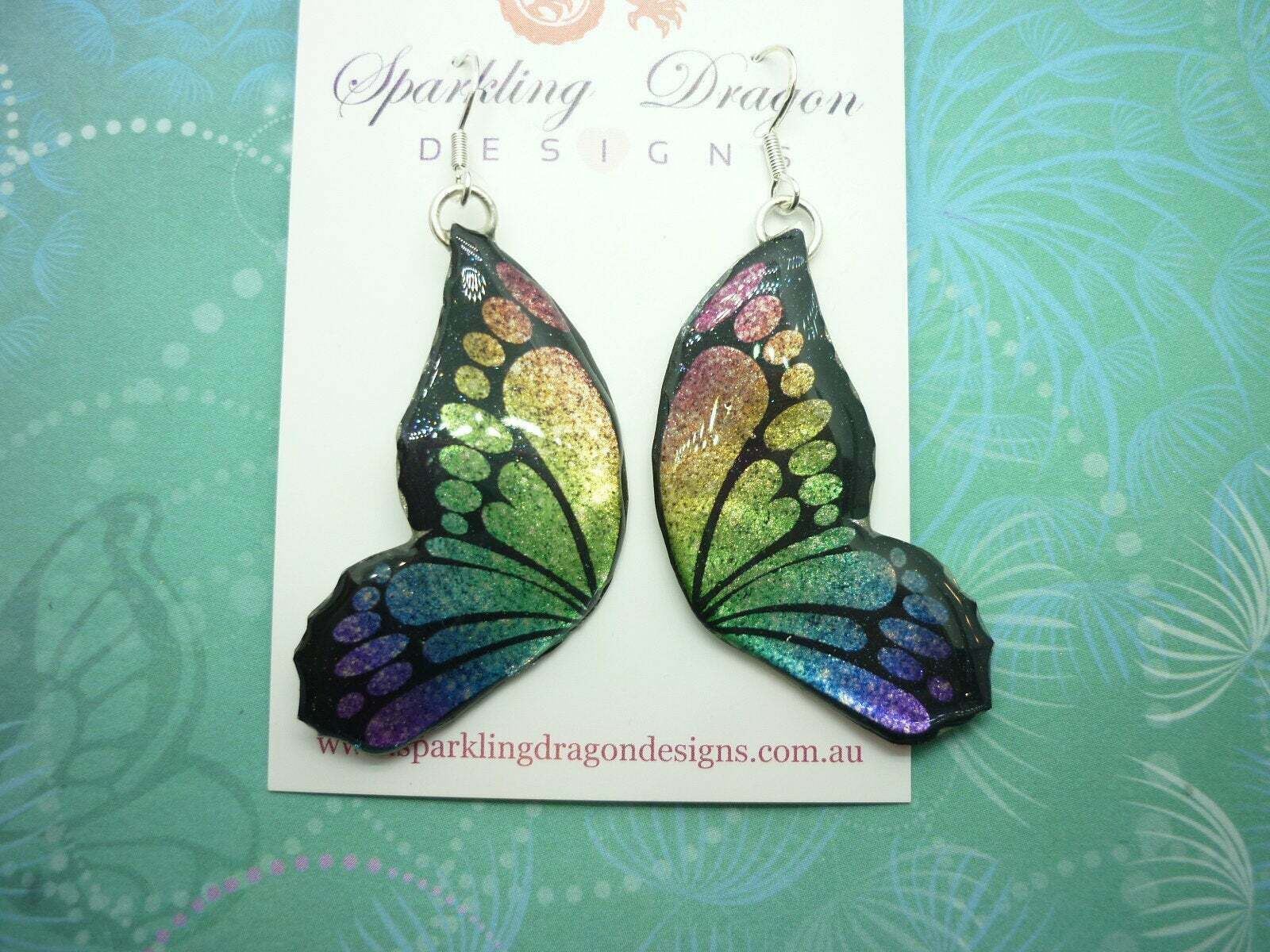 Butterfly Double Wing Earrings Blue and Yellow Fairy Jewellery Birthday Present - Image 3