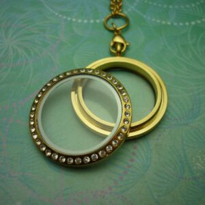 Floating Charm Memory Locket - Stainless Steel Gold Crystal keepsake necklace